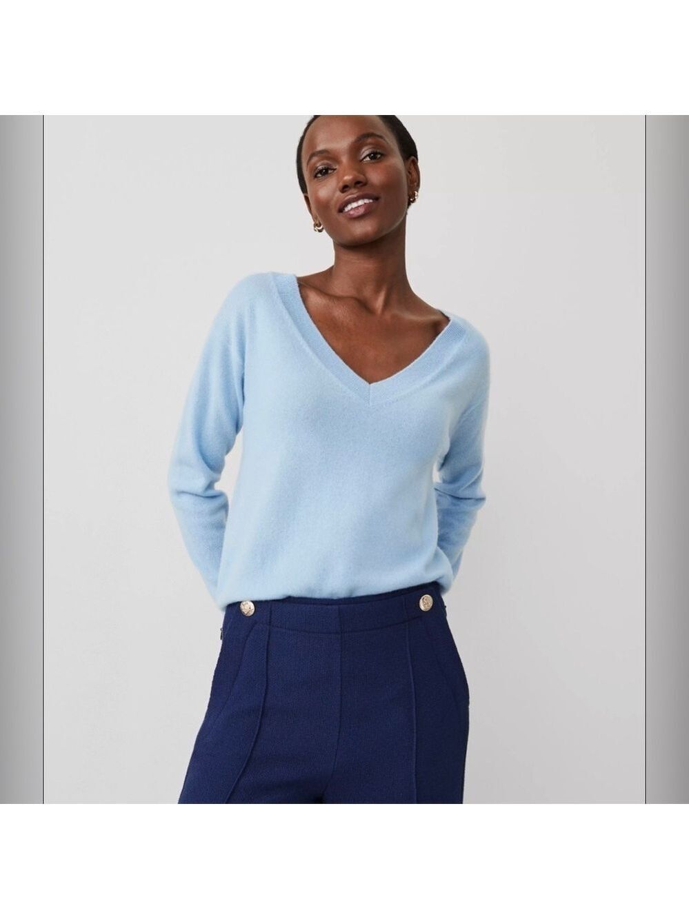 Banana Republic Quiet Luxury OVERSIZED LIGHTWEIGHT CASHMERE V-NECK SWEATER NWT L